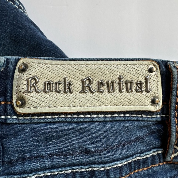 Rock Revival Blue Straight Leg Women's Jazlyn Jeans Mid Rise Sz 25 - Picture 5 of 14
